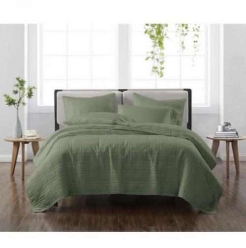 3PC Heritage King Bed Quilt Winter Green Bedding Package Set Retail $230!